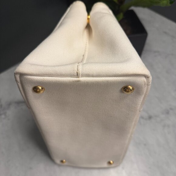 Prada Small White Canapa Logo Tote w/ Strap & Authenticity Certificate Card - Picture 10 of 16